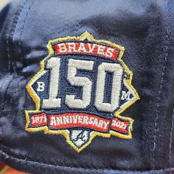Atlanta Braves New Era 150th Anniversary Hat 59FIFTY Satin Navy Blue Red Limited main image 9